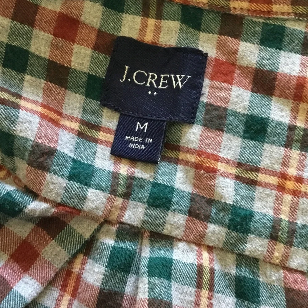 J. Crew Men's Plaid Button-Down Flannel Shirt‎ - Green Gray Red 90svibe